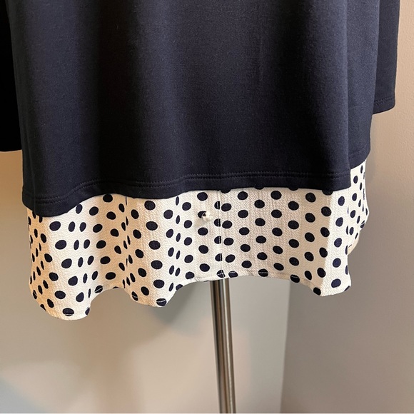 Faith and Joy by Monteau Size 2X Navy Roll Tab Polka Dot Blouse Top - Picture 2 of 12
